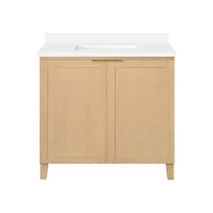 Macy 36 in. W x 22 in. D x 34 in. H Single Sink Bath Vanity in Rustic Ash with White Engineered Stone Top