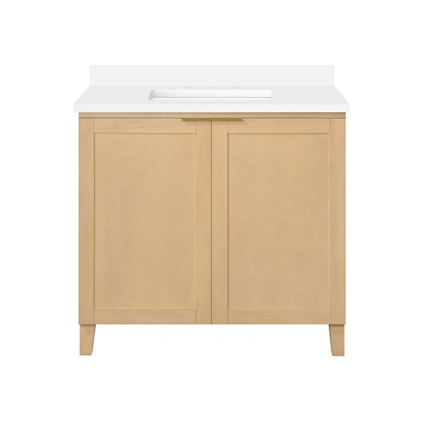 Macy 36 in. Single Sink Rustic Ash Bath Vanity with White Engineered Stone Top (Assembled)