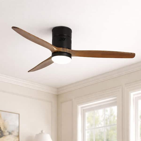 52 in. Integrated LED Indoor Flush Mount Matte Black Standard Ceiling Fan with Dimmable Light and Remote DC Motor