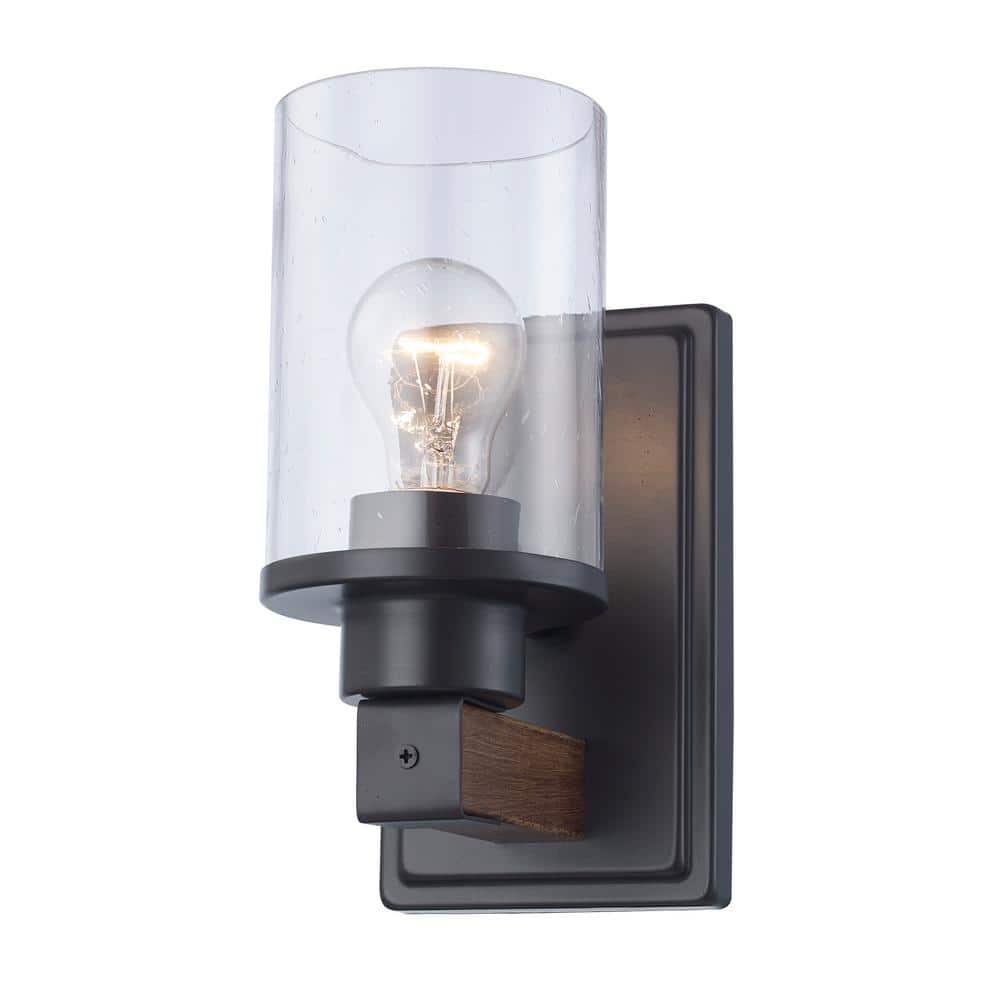 Siesta 1-Light Oil Rubbed Bronze and Faux Wood Indoor Wall Sconce Light Fixture with Seeded Glass price history on PriceWatchPro