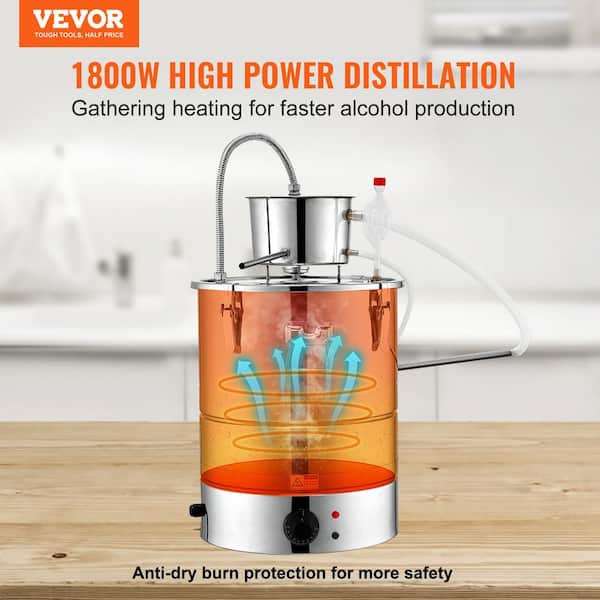 VEVOR Still 9 Gal 30L Water Distiller Home Distillery Kit Include Stainless Steel Tube & Pump & One-Way Exhaust Valve & Thermometer (30-120°C ) for