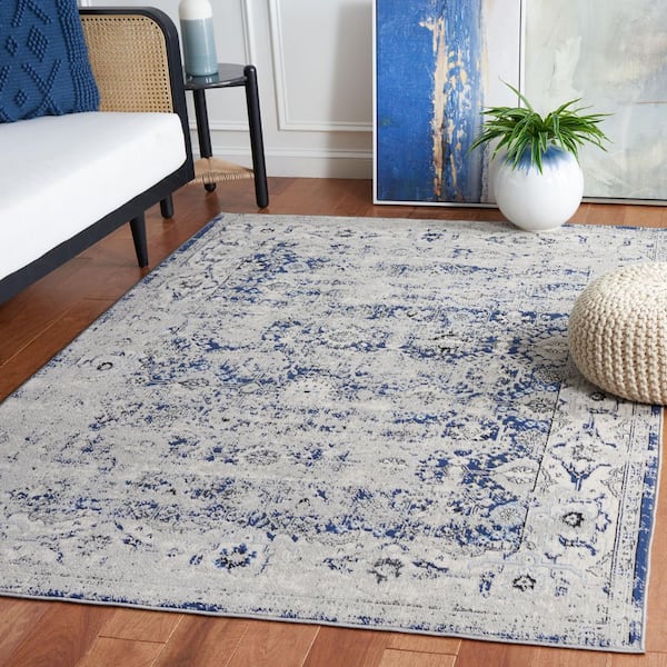 Odyssey 4 ft. x 6 ft. Gray/Navy Distressed Border Oriental Area Rug