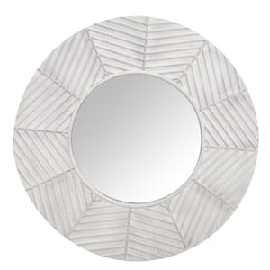 27.5 in. W x 27.5 in. H Round Framed Rustic White Wood Wall Mirror