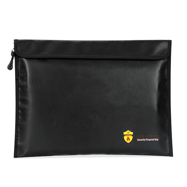 Wellco 15 in. x 11 in. Fire and Water Resistant Bag Black Fireproof Document Bag