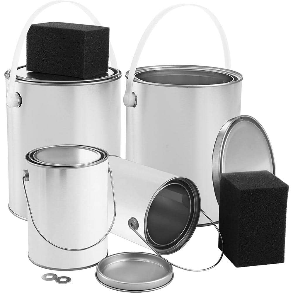 Dyiom 1 Quart Silver Paint Bucket,Empty Metal Pint Paint Cans with Lids(Pack of 6)