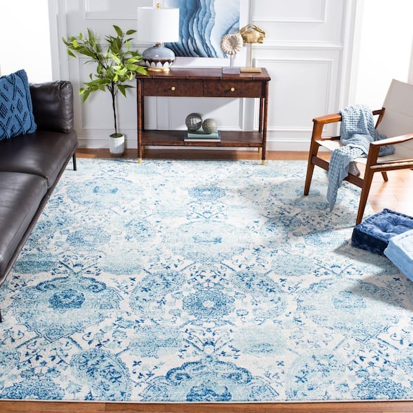 Madison Cream/Turquoise 10 ft. x 10 ft. Medallion Floral Square Area Rug