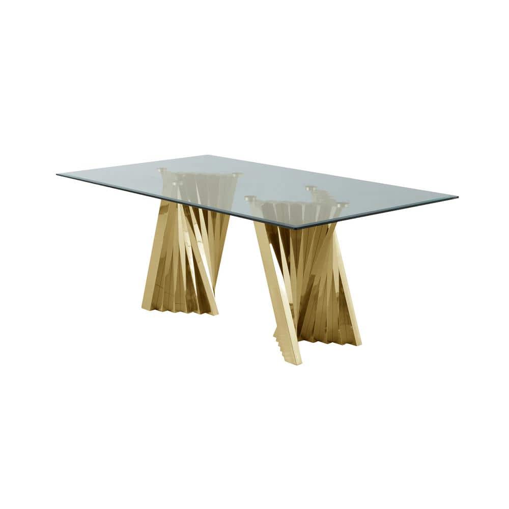 94" Clear Glass Dining Table with Gold Stainless Steel Base