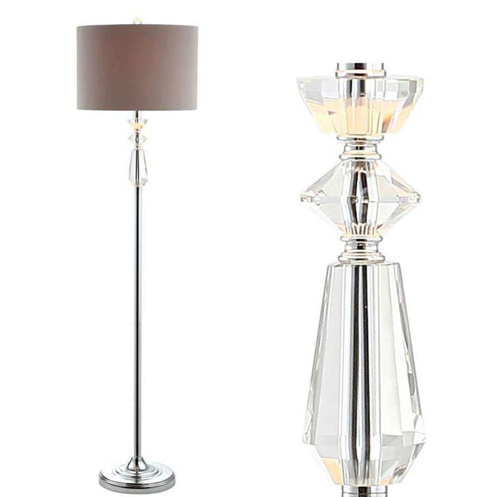 Layla Polished Chrome 59.5" Crystal Floor Lamp with Gray Drum Shade