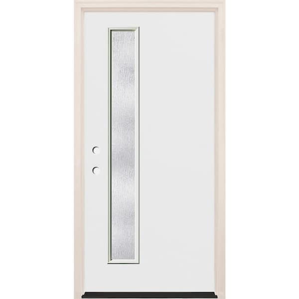 Builders Choice 36 in. x 80 in. Right-Hand/Inswing 1 Lite Rain Glass Unfinished Fiberglass Prehung Front Door with 4-9/16" Frame