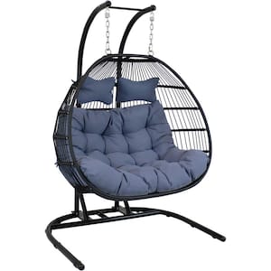 53 in. Liza Loveseat Cushioned Egg Chair Hammock with Stand in Gray