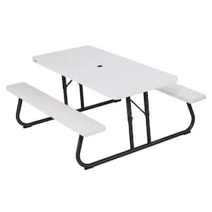 72 in. White Rectangle Solid Steel Foldable/Convertible Picnic Table and Seats for 6-8 People Outdoor
