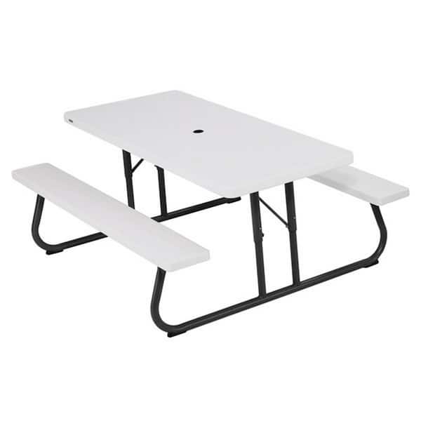ITOPFOX 72 in. White Rectangle Solid Steel Foldable/Convertible Picnic Table and Seats for 6-8 People Outdoor