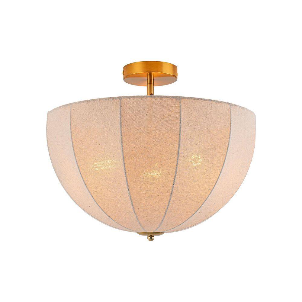 17.72 in. Bowl Brushed Brass 3-Light Semi-Flush Mount Ceiling Light with Linen Fabric for Dining Room Living Room Foyer price history on PriceWatchPro
