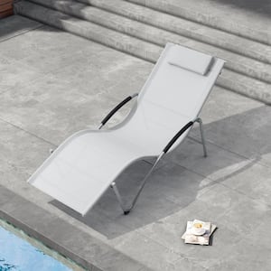 Light Gray Metal Outdoor Chaise Lounge with Arms and Headrest (1-Pack)