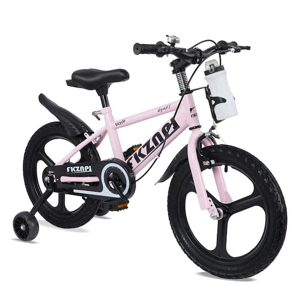 16 in. Pink Girls High Carbon Steel Frame Bike with Night Glow Training Wheels, Adjustable Seat, Water Bottle