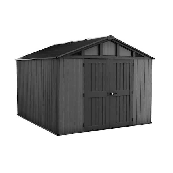 Stronghold 10 ft. W x 11.5 ft. D Durable Resin Plastic Storage Shed with Flooring Grey 120 sq. ft.