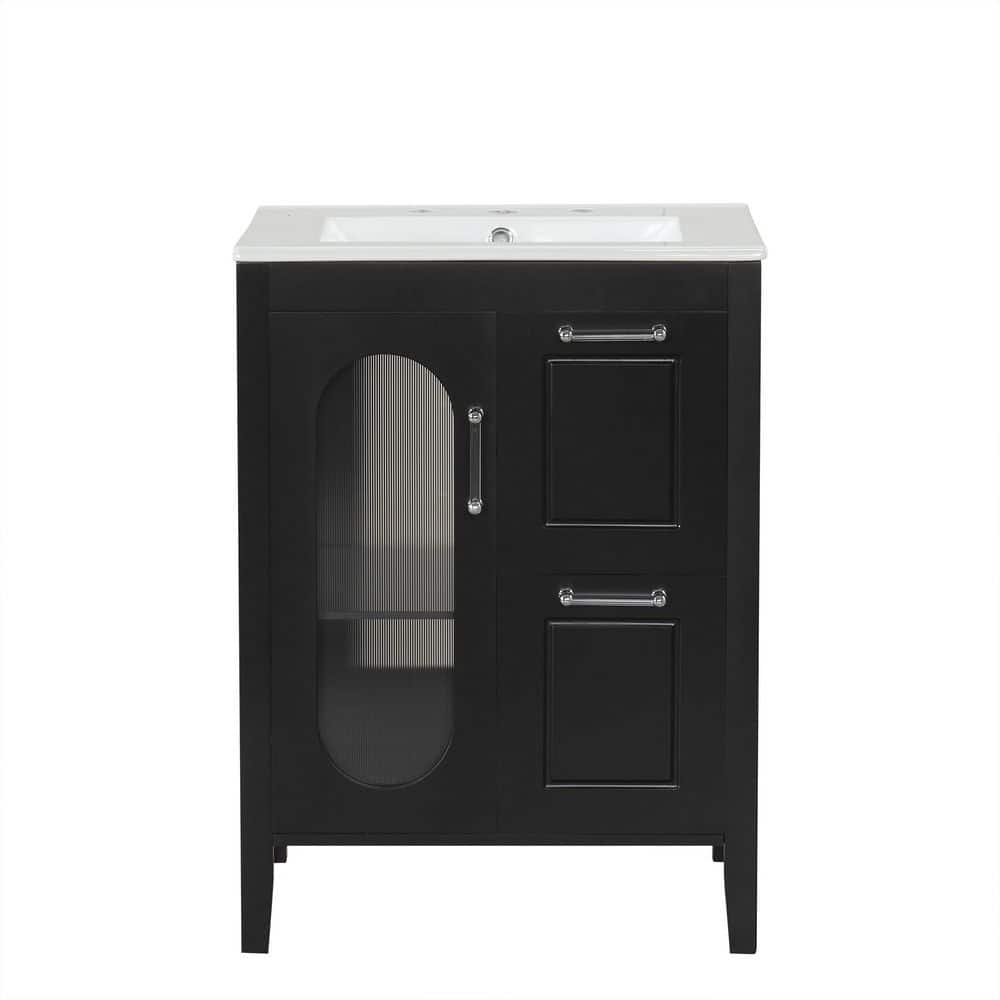 24 in. Single Sink Freestanding Black Bath Vanity with White Ceramic Top price history on PriceWatchPro