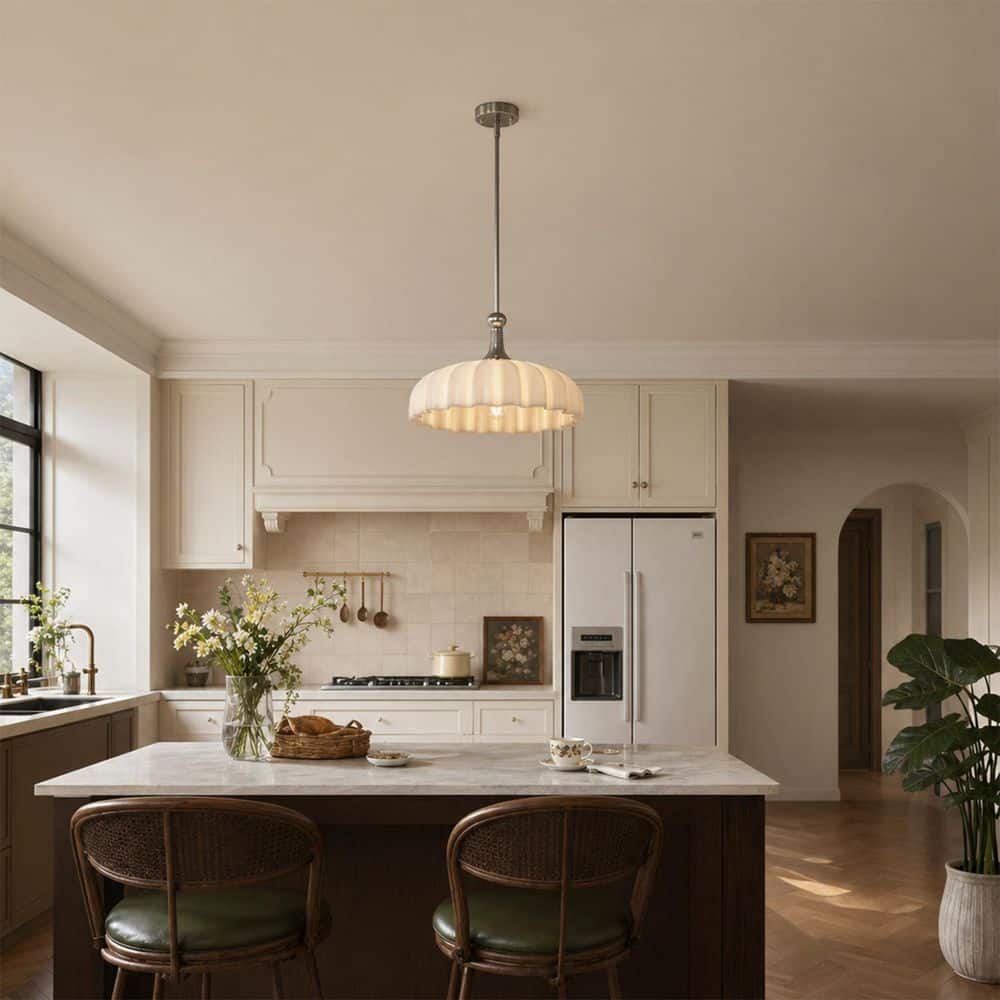 15.7 in.1-Light Satin Nickel Pendant Light with Cylinder Glass Pendant Lamp E26 for Kitchen Island Dining Room Entryway price history on PriceWatchPro