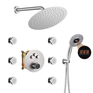 Single Handle 1-Spray 3-function Luxury Thermostatic Dual Shower Faucet 1.8 GPM with Body Spray in. Brushed Nickel