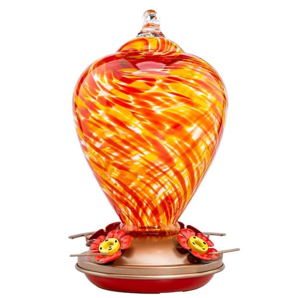Unbranded Handmade Daylight Glass Hanging Humming Bird Nectar Feeder-34 oz. with Ant Moat (1-Pack)