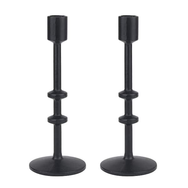 Stonebriar Collection Black Cast Iron 9 in. Candlestick Holder (Set of 2)