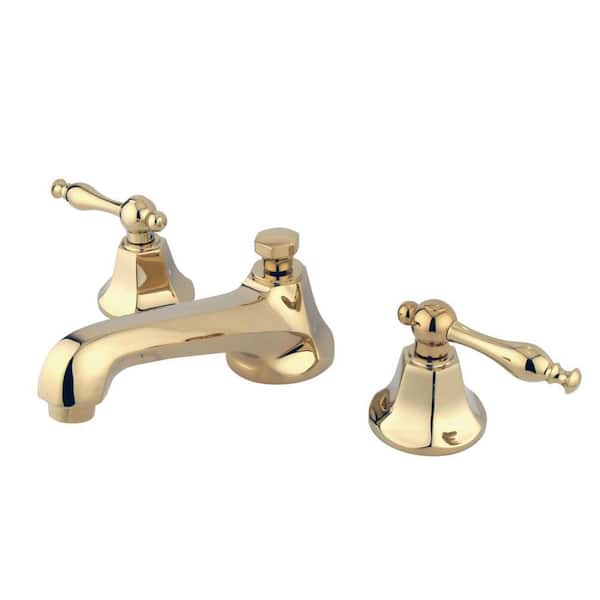 Kingston Brass Naples 8 in. Widespread 2-Handle Bathroom Faucets with Brass Pop-Up in Polished Brass