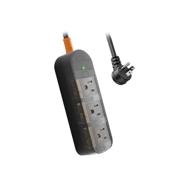 5ft Weatherproof Extension Cord IPX6 Waterproof Surge Protector 3 AC Outlets Outdoor Indoor Crystal Black