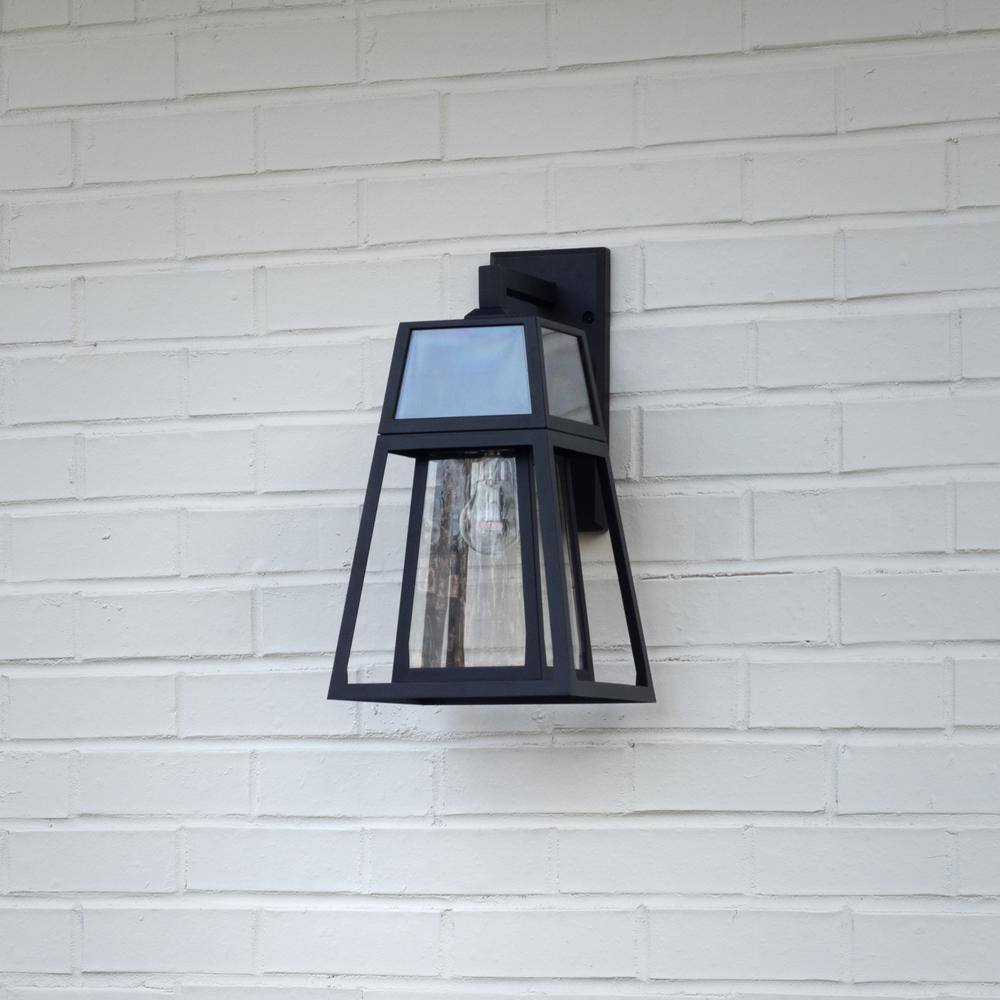 Black Solar Powered Outdoor Lantern with Glass Panels