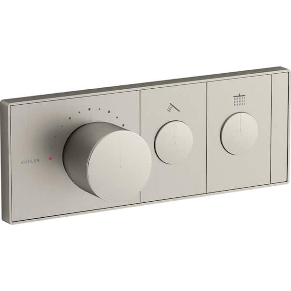 KOHLER Anthem 2-Outlet Thermostatic Valve Control Panel with Recessed Push Buttons in Vibrant Brushed Nickel