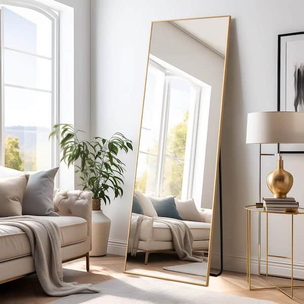 YESSKY DOWELL ENTER LLC Gold 21 in. W x 64 in. H Rectangle Aluminum Alloy Full Length Mirror with stand Floor Standing Mirror Freestanding