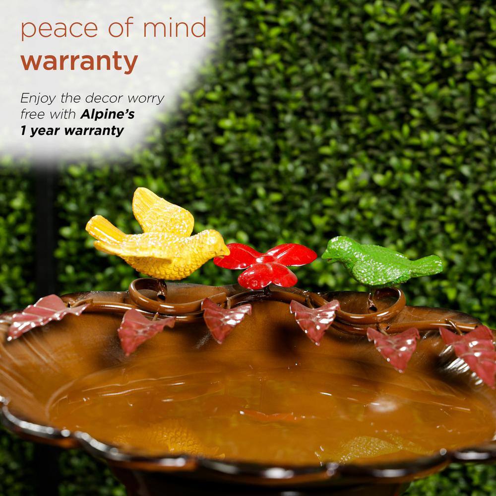 Brown Metal Pedestal Birdbath with Floral Basin, 28"