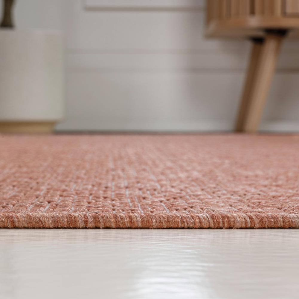 Salmon and Cream Synthetic Reversible Indoor/Outdoor Rug 3x5