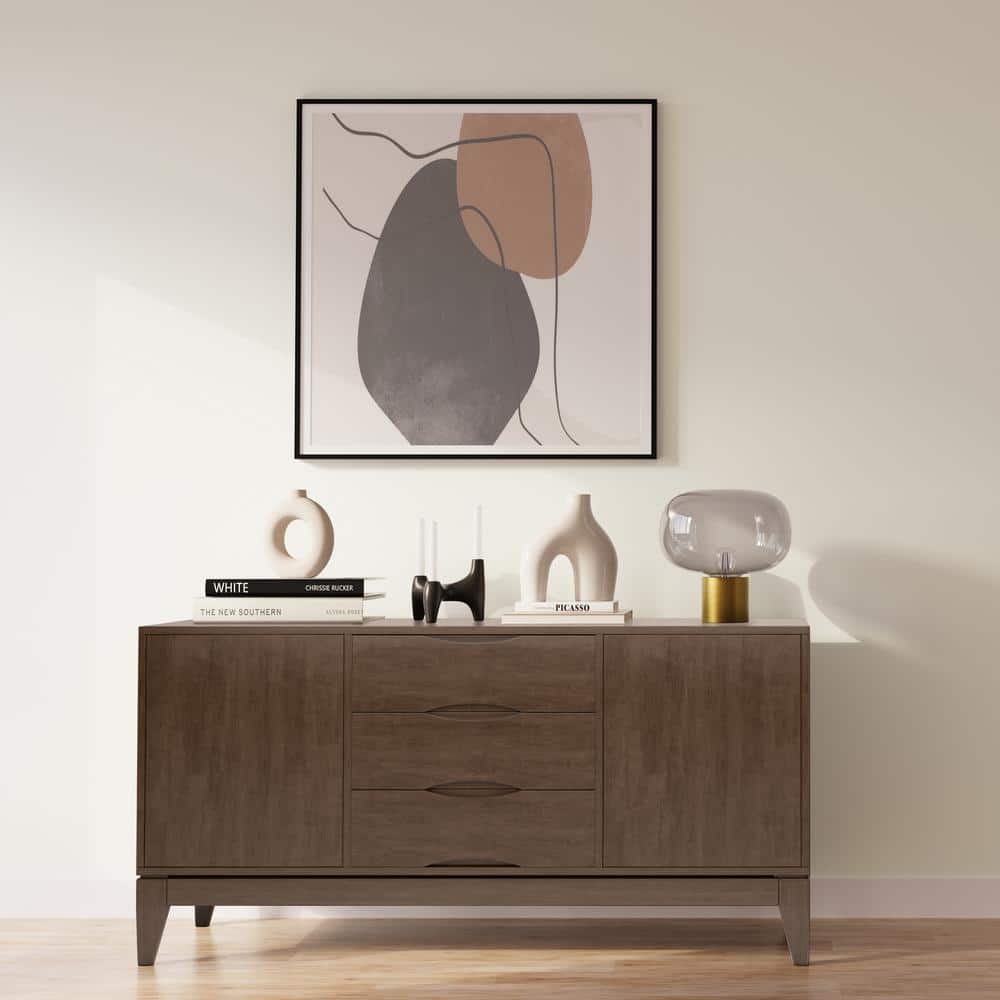 Walnut Brown 60" Solid Wood Mid-Century Sideboard Buffet