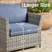 Rosemonde Gray 10-Piece Wicker Outerdoor Patio Rectangular Fire Pit Set with Denim Blue Cushions