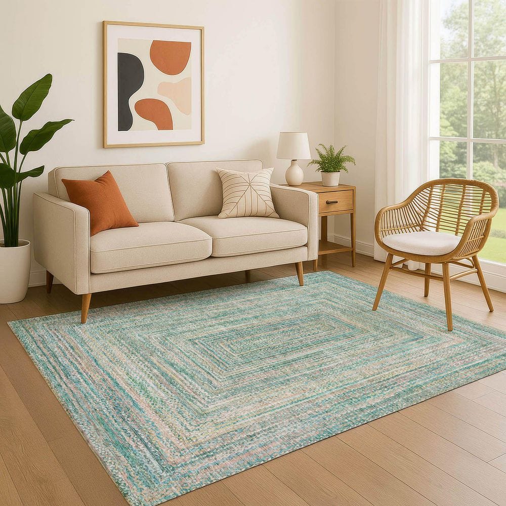 Mayfield Premium Machine Washable Abstract AMF1726 Teal 3 ft. x 4 ft. Area Rug price history on PriceWatchPro