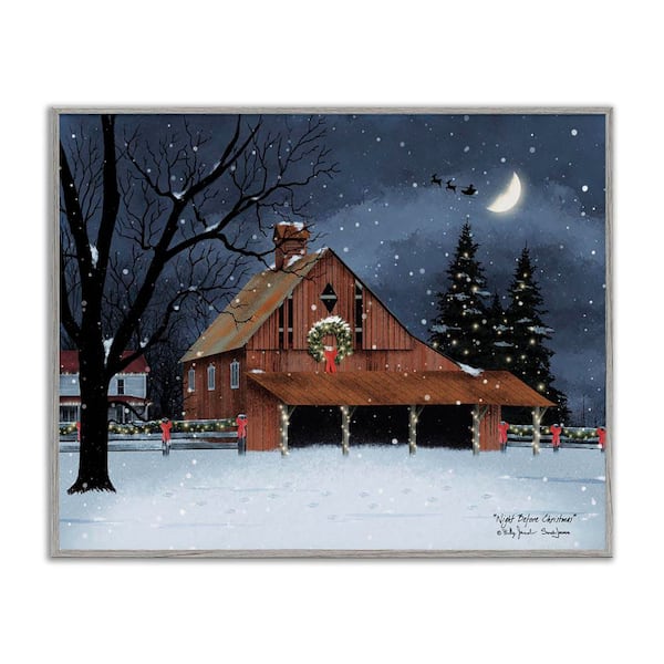 Stupell Industries Night Before Christmas Barn by Billy Jacobs Gray Framed Nature Giclee Art Print 11 in. x 14 in.