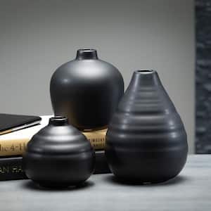 3", 4", and 5" Matte Black Compact Ceramic Vase (Set of 3)