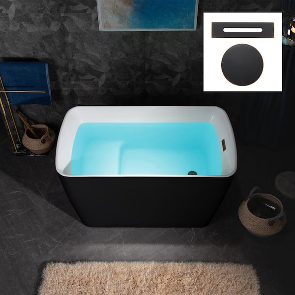 WOODBRIDGE Cube 48 in. x 27.5 in. Acrylic Flat Bottom Soaking Bathtub with Reversible Drain in Black with Oil Rubbed Bronze