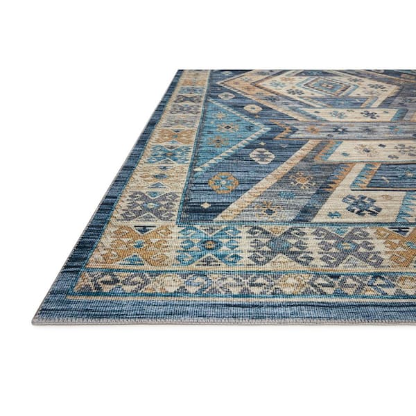 Zion Ocean/Gold 7 ft. 6 in. x 9 ft. 6 in. Southwestern Tribal Printed Runner Rug