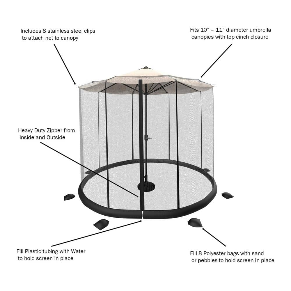 Black Mesh Mosquito Net for 10-11ft Patio Umbrellas