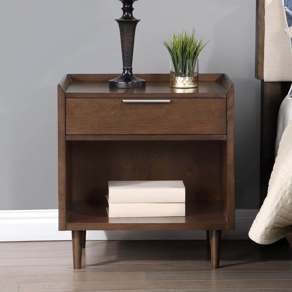 Urbana Walnut 1-drawer 23 in. W Mid-Century Modern Nightstand