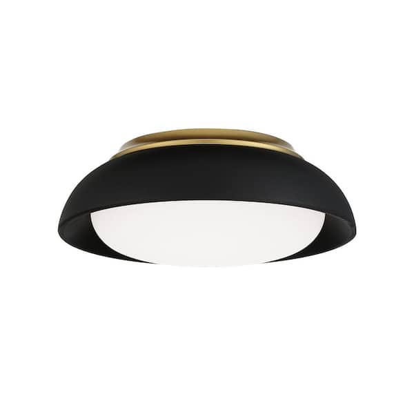 Minka Lavery Vantage 12 in. 1-Light Sand Black and Honey Gold LED Flush Mount with White Acrylic Shade