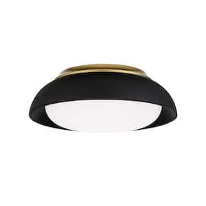 Vantage 12 in. 1-Light Sand Black and Honey Gold LED Flush Mount with White Acrylic Shade