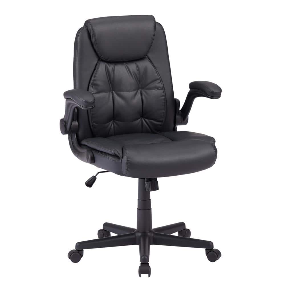 VECELO Black Office Chair, Flipup Arms Task Chair, Rolling Wheels