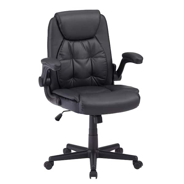 VECELO Black Office Chair, Flip-up Arms Task Chair, Rolling Wheels, High Back for Working and Playing