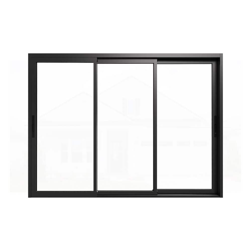 108 in. x 80 in. 3 Panel Universal Black Aluminum Double Glazed Low-E Glass Sliding Patio Door w/Retractable Screen price history on PriceWatchPro