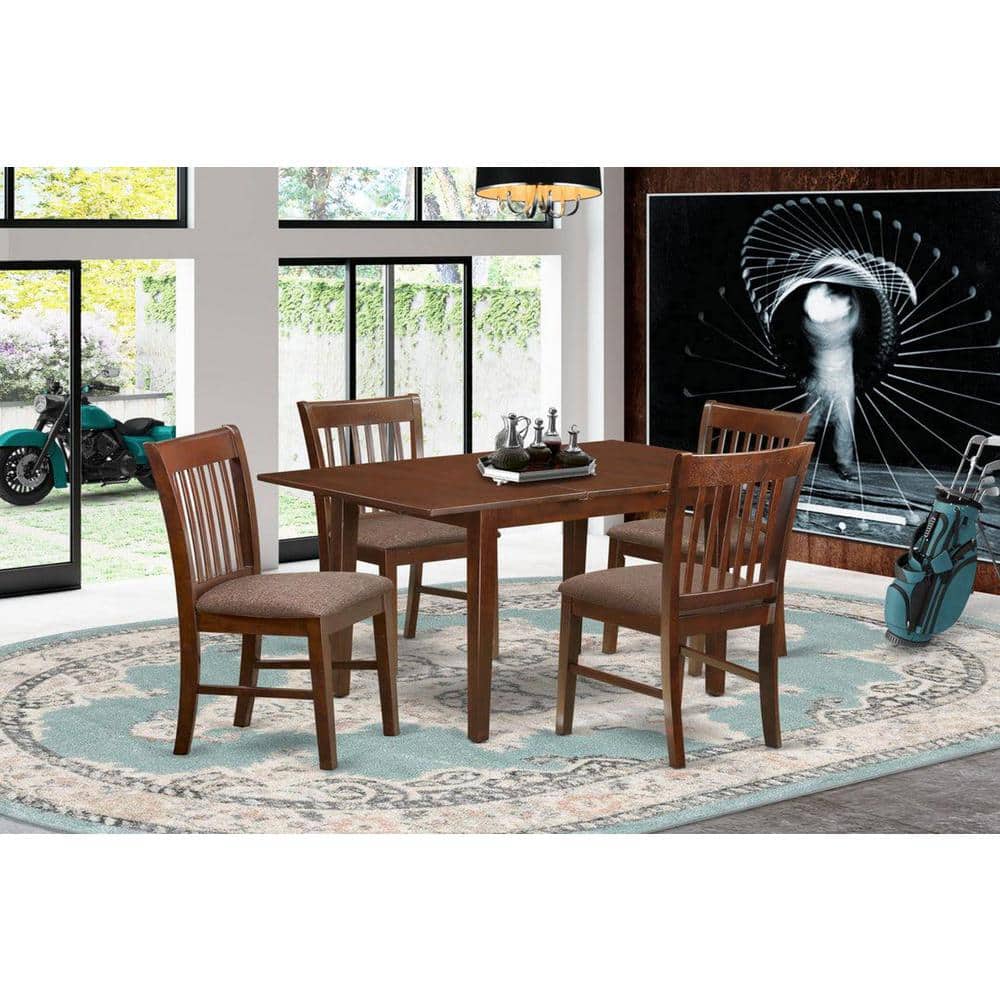 5-Piece Rectangle Mahogany Finish Solid Wood Top Dining table with 4-Chairs with Lattice Back