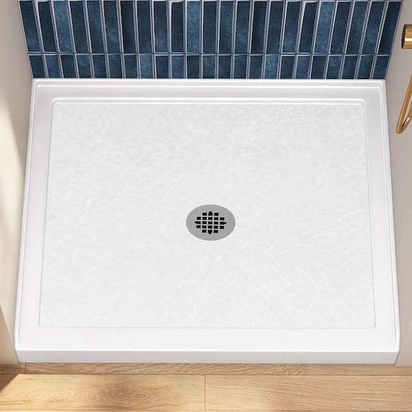 34 in. L x 34 in. W Acrylic Alcove Shower Pan Base with Center Drain, 360° Finished Exterior, Slip-Resistant, White