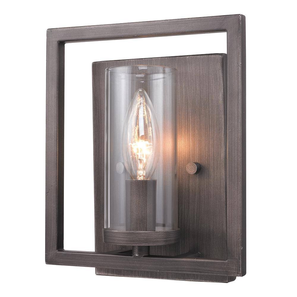 Modern Geometric Bronze Sconce with Clear Glass Cylinder