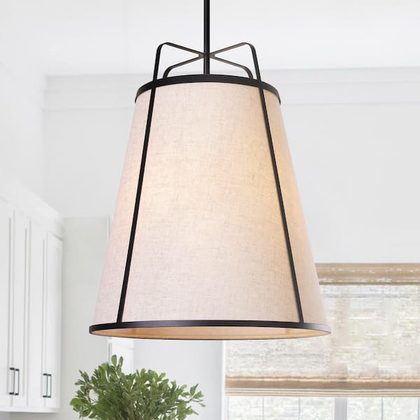 3-Light 16 in. Black Modern/Contemporary Fabric Drum Hanging Pendant-Light